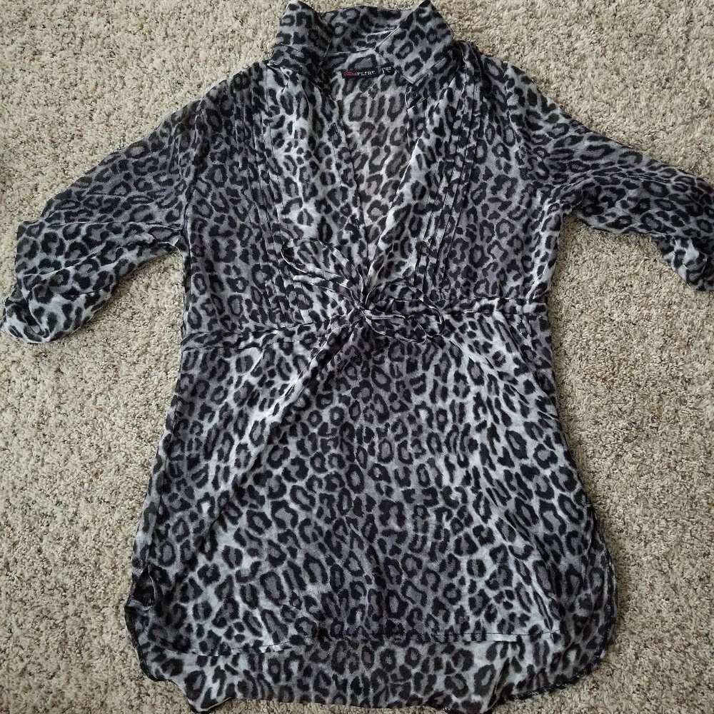 Gray/Black Leopard Print Blouse